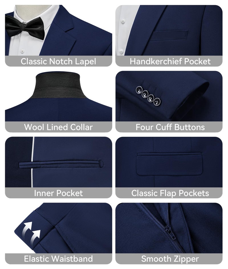 WEEN CHARM Men's Suits Regular Fit 2 Piece Wedding Tuxedo Two Button Groom Prom Party Solid Blazer Pants Suit Set - Image 3